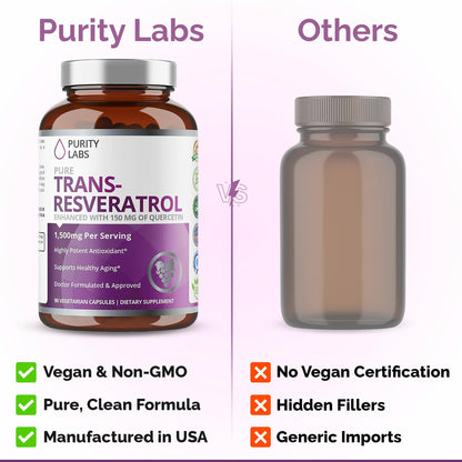 Purity Labs Trans-Resveratrol with Quercetin – Pure Organic Vegan Antioxidant (90 Caps)