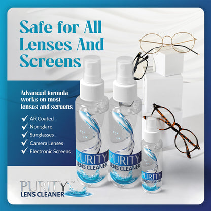 Purity Eyeglass Lens Cleaner Kit - 2x8oz + 1x2oz Spray, 2 Microfiber Cloths