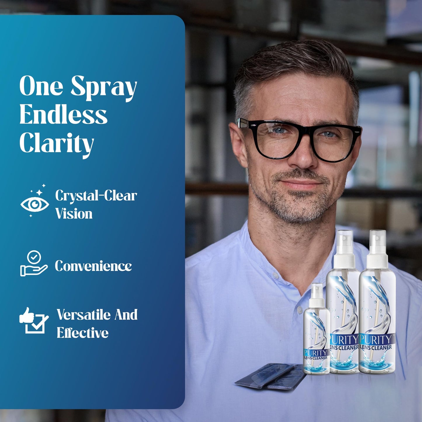 Purity Eyeglass Lens Cleaner Kit - 2x8oz + 1x2oz Spray, 2 Microfiber Cloths