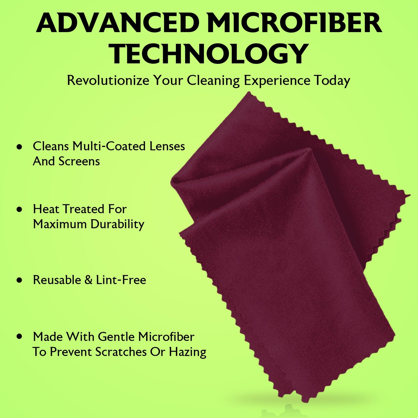 Purity Microfiber Lens Cleaning Cloth - Machine Washable, Lint-Free (6 Pack) Burgundy