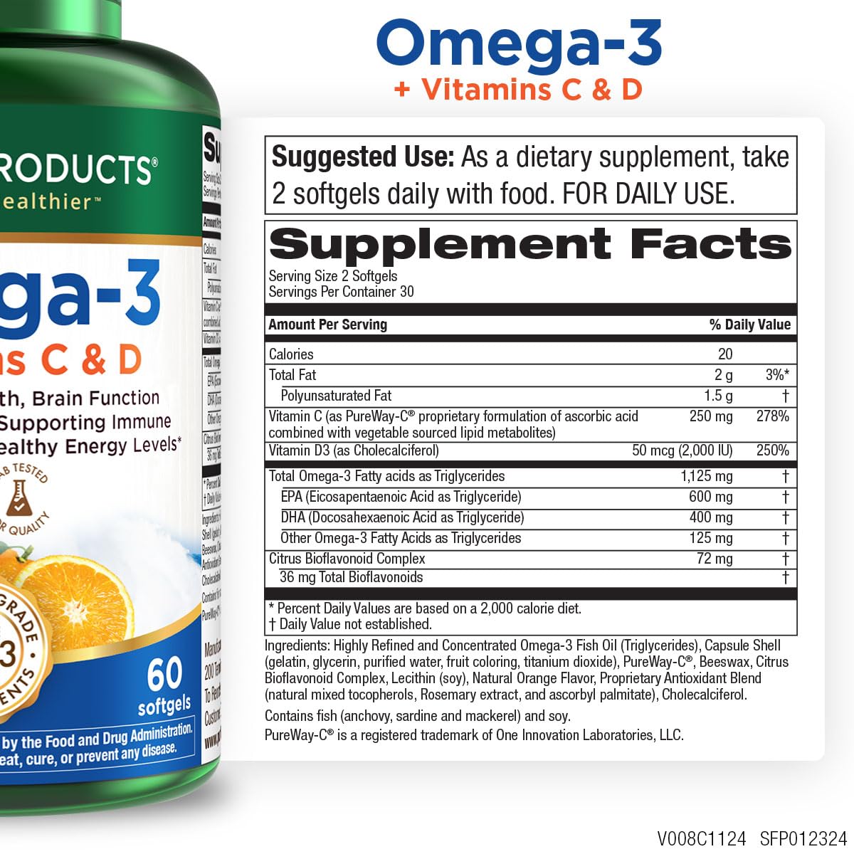 Purity Omega-3 Plus Vitamin C & D - 60 Softgels
