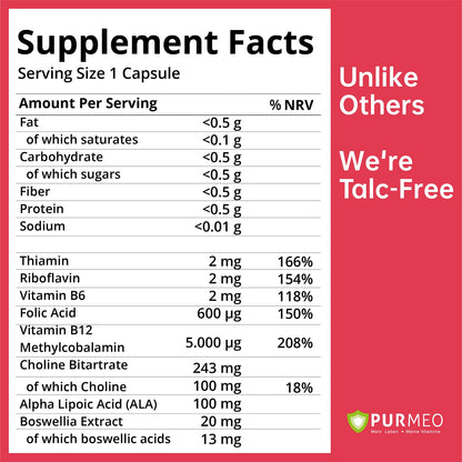 Purmeo Tinnitus Relief – 1 Daily Capsule | German-Grade Alpha Lipoic Acid & Methylcobalamin
