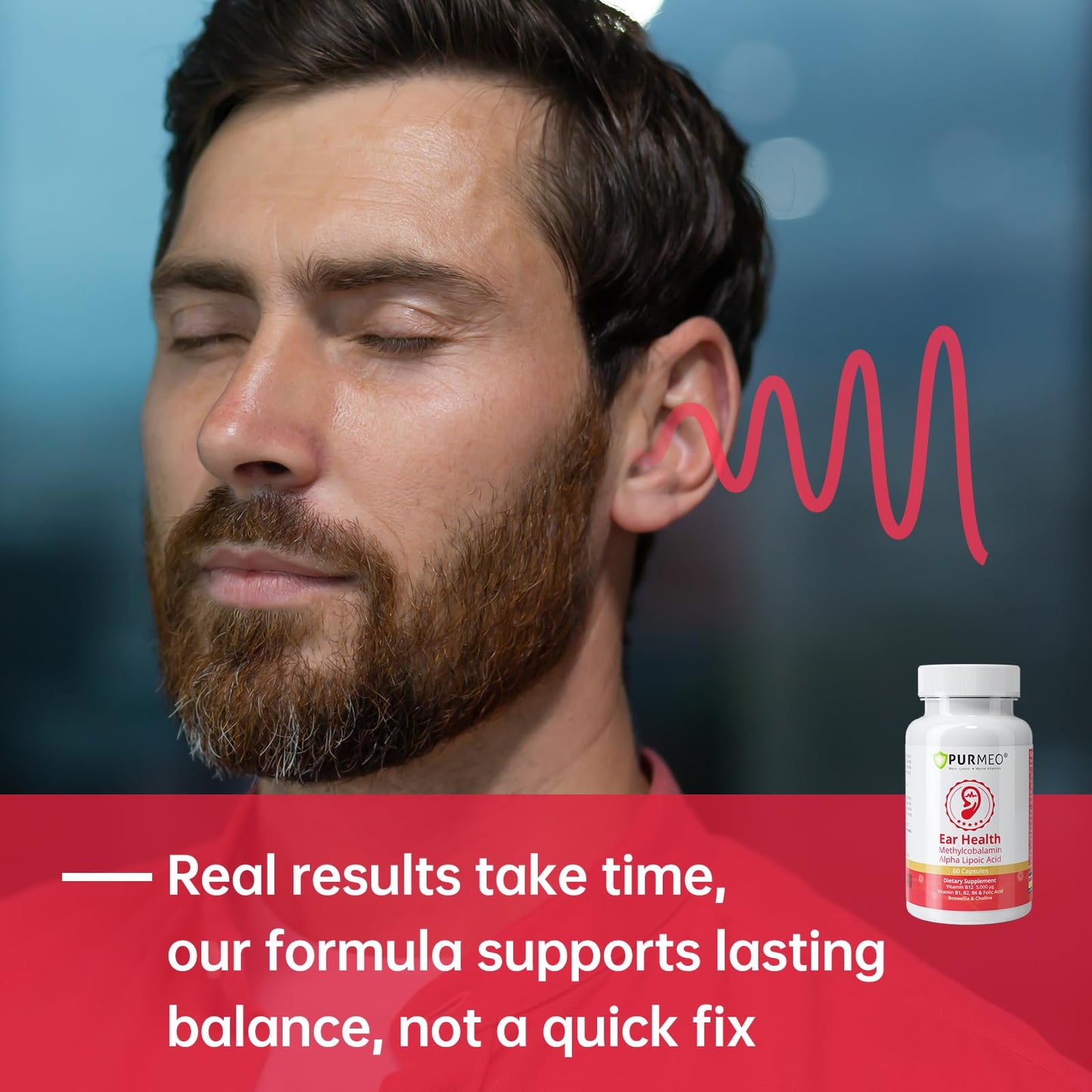 Purmeo Tinnitus Relief – 1 Daily Capsule | German-Grade Alpha Lipoic Acid & Methylcobalamin