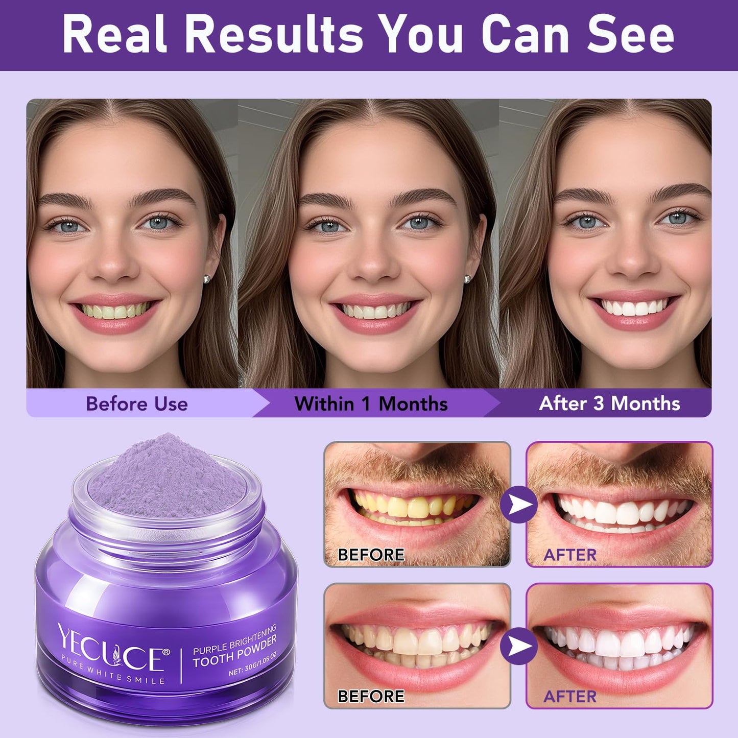 Purple Brightening Powder Toothpaste – Whitening, No Sensitivity, Enamel Safe