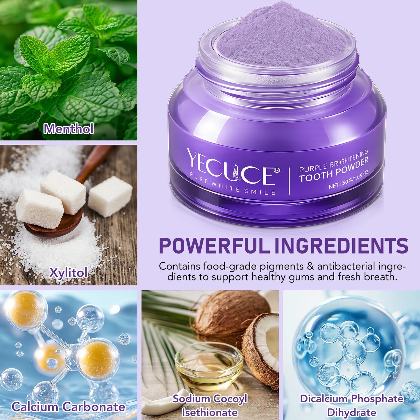 Purple Brightening Powder Toothpaste – Whitening, No Sensitivity, Enamel Safe