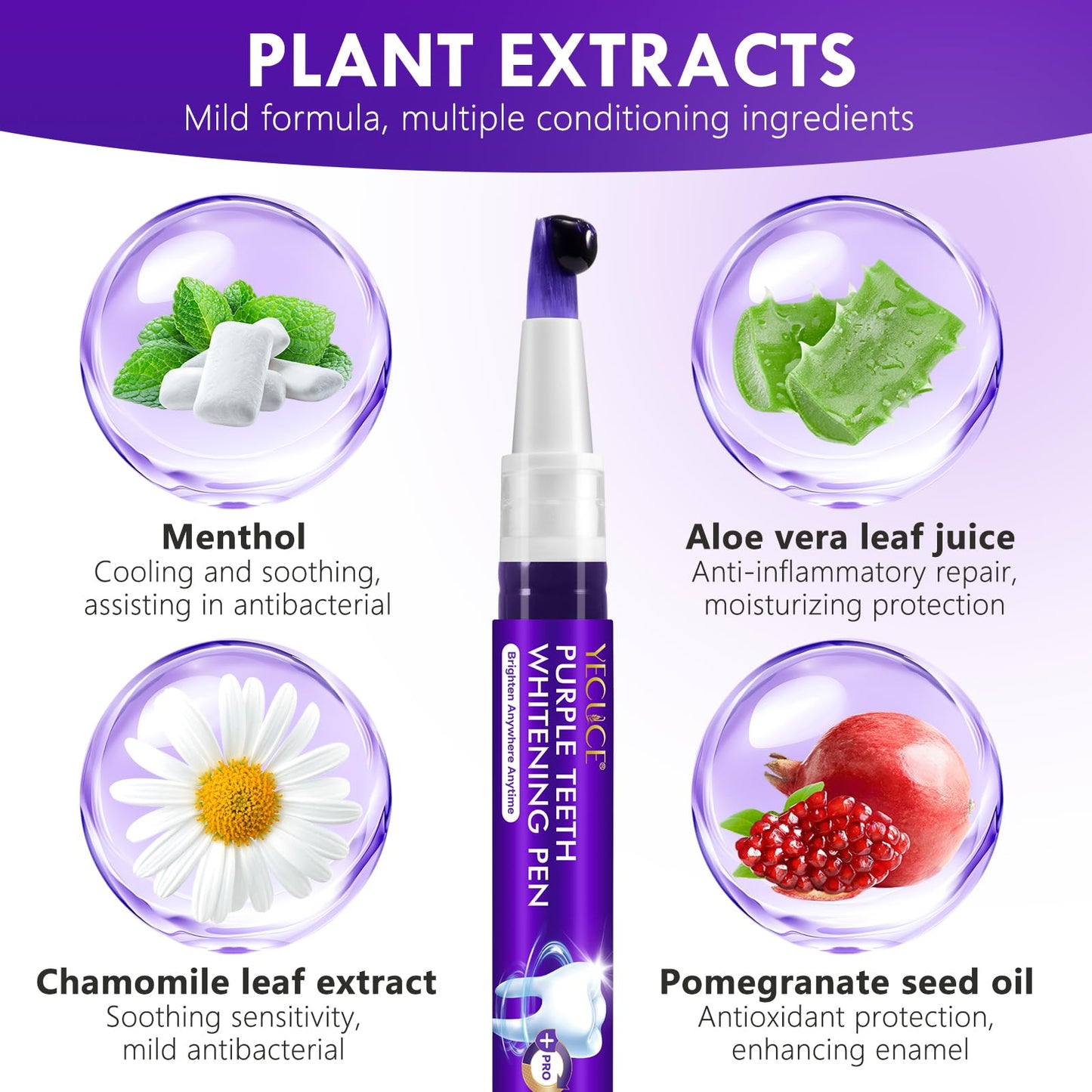 Teeth Whitening Pen 6 Pack—Purple Gel, No-Sensitivity Formula, Mint Fresh Breath
