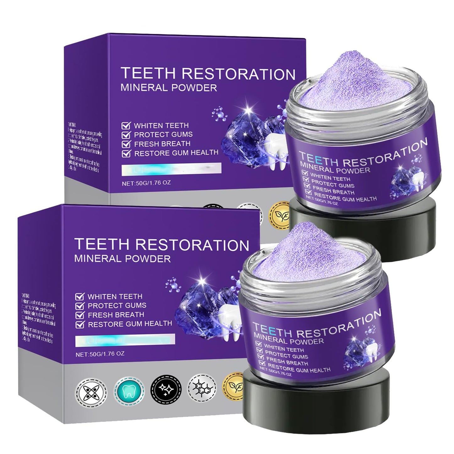 2PCS Purple Teeth Restoration Mineral Powder – Strengthen Teeth & Gums for Daily Use
