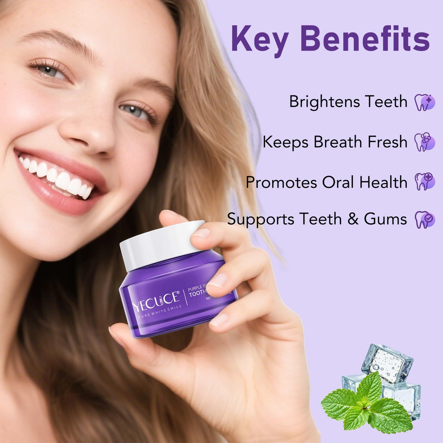 Purple Teeth Whitening Powder 30g - Removes Stains & Mint Fresh Breath