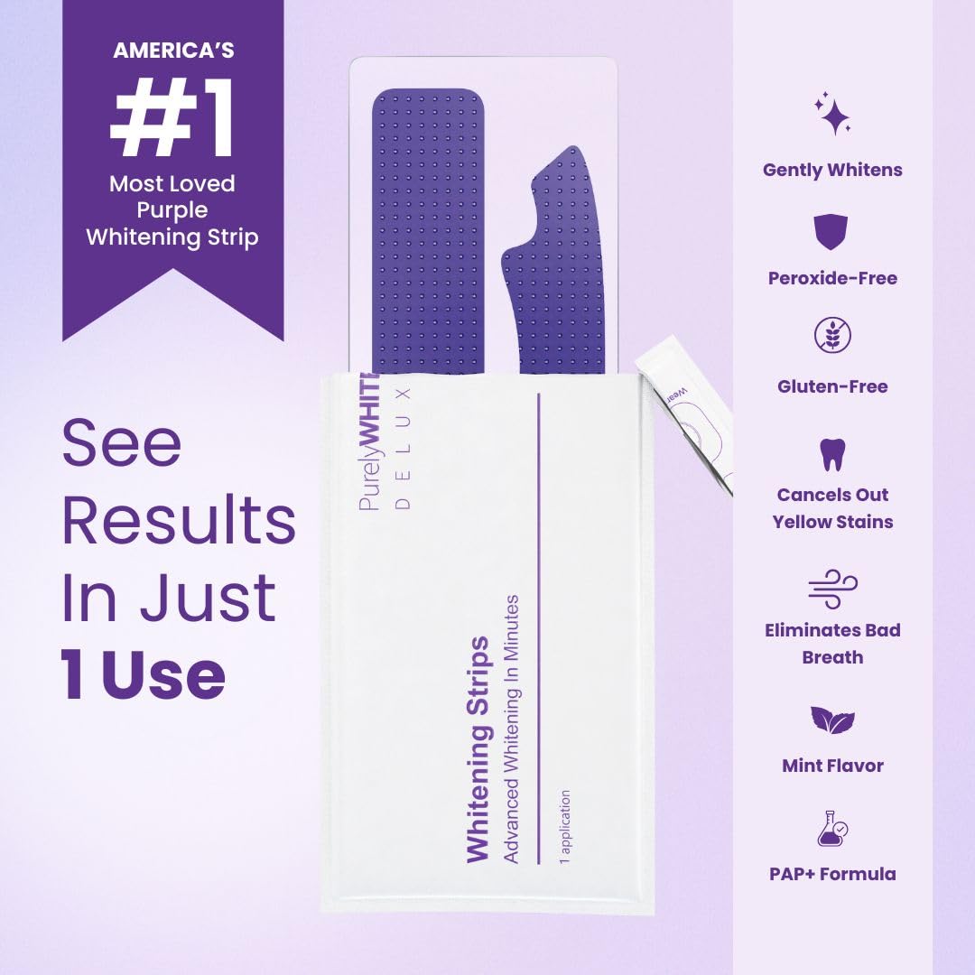 PurelyWHITE Purple Whitening Strips – Peroxide-Free, Enamel Safe (28 Strips)