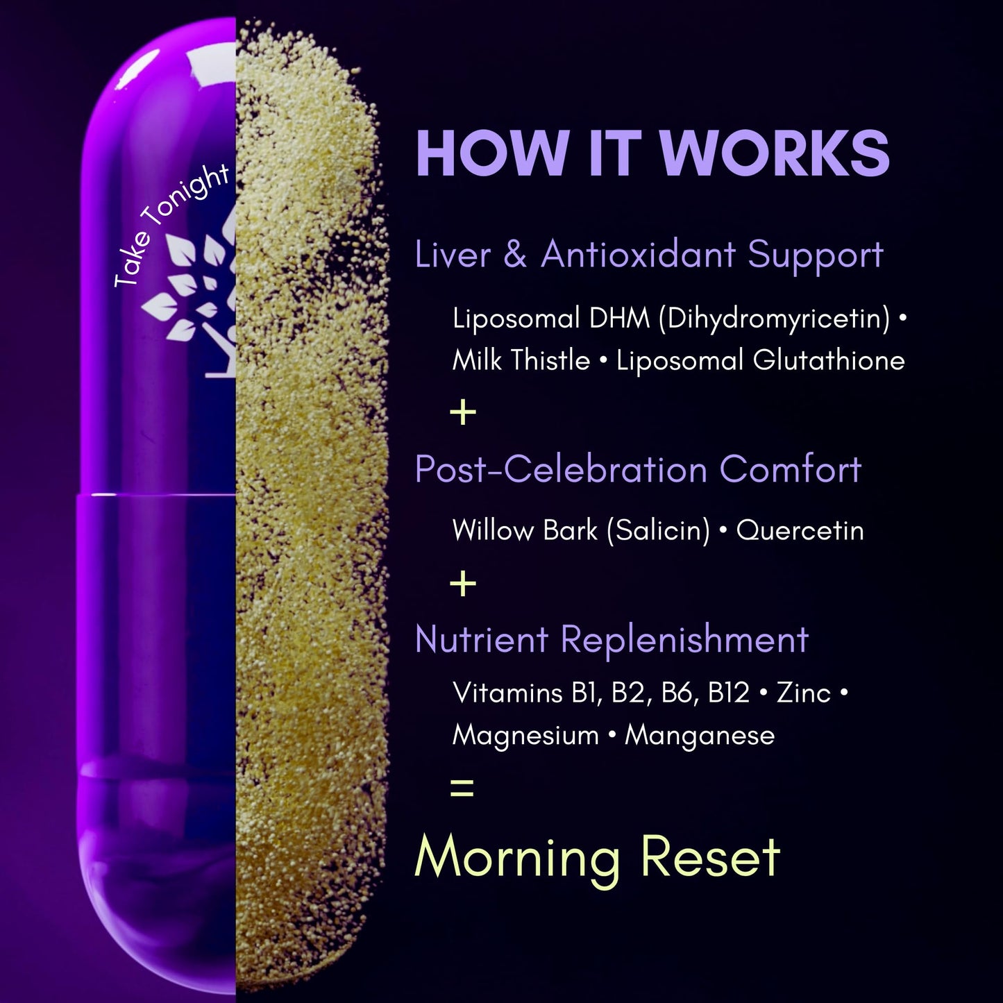 Purple Tree Post-Celebration Wellness Supplement | Liposomal DHM & Glutathione | 90 Pills