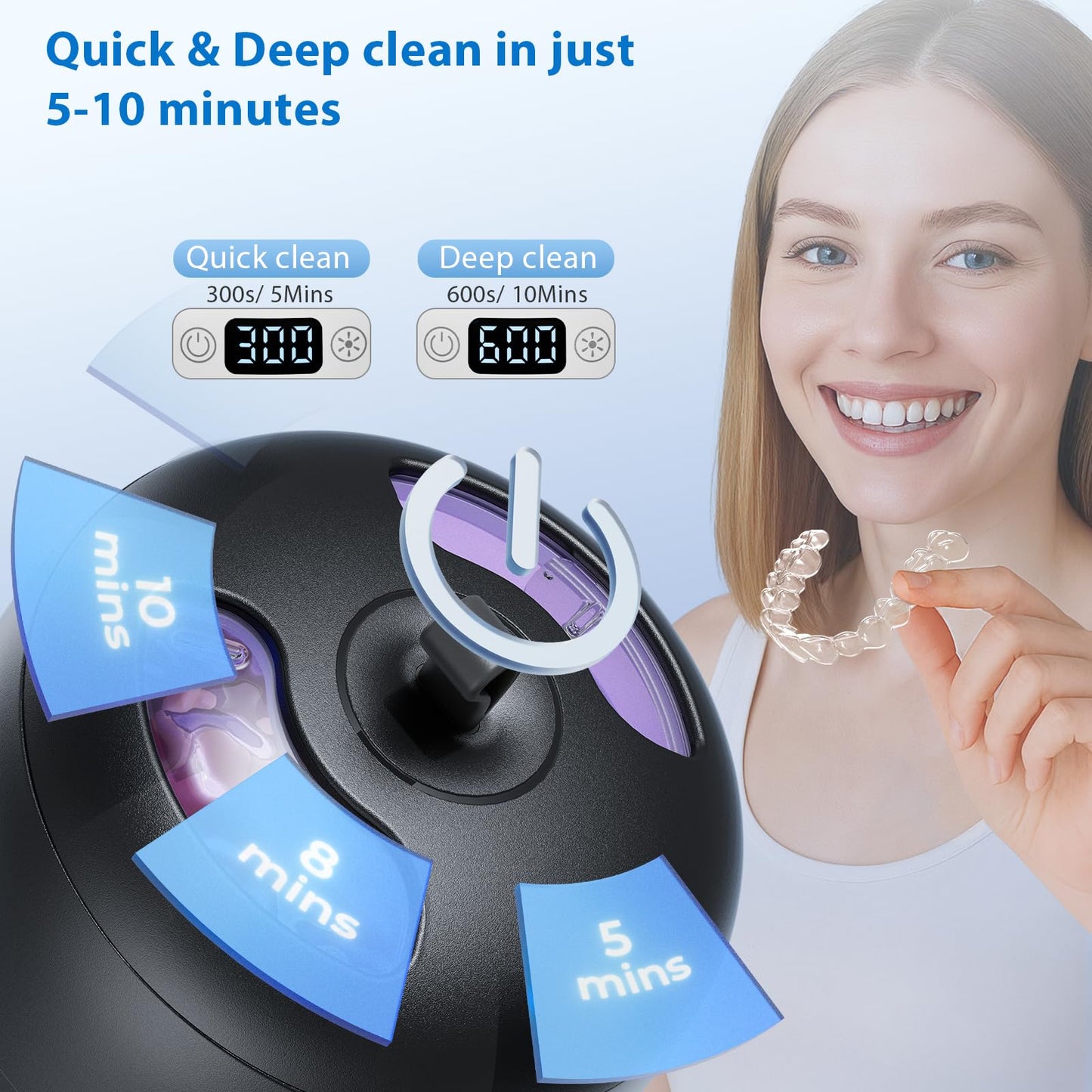 Ultrasonic Retainer Cleaner 42kHz – IPX7 Waterproof, Quiet Black