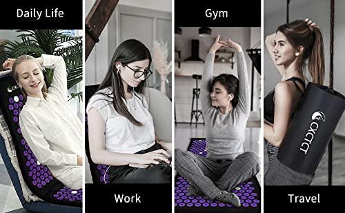 Purple Yoga Massage Mat Set - Extra Long Acupressure Magnetic Mat & Pillow