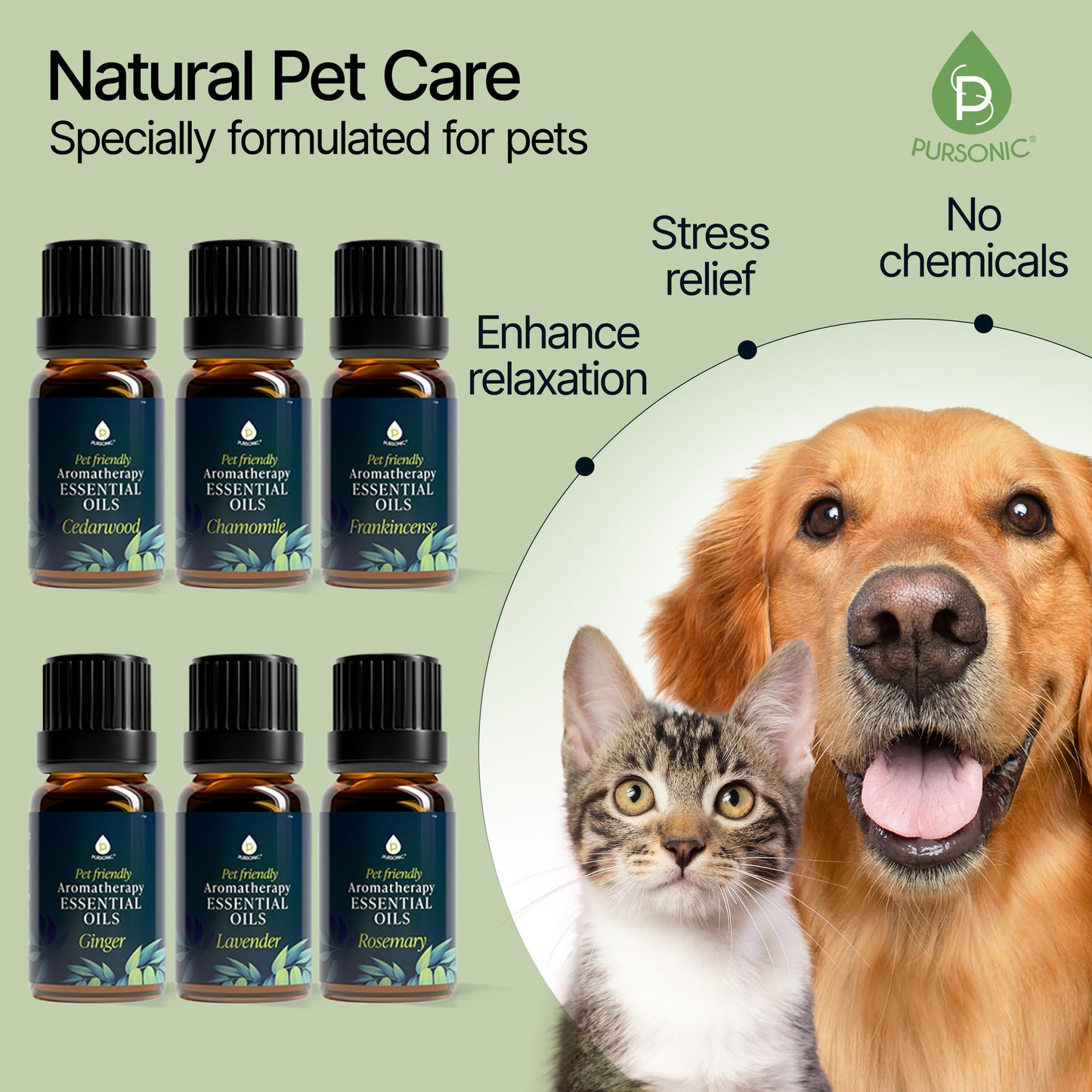 PURSONIC Pet Friendly Aromatherapy Essential Oils Collection - 6-Count | Safe for Dogs & Cats
