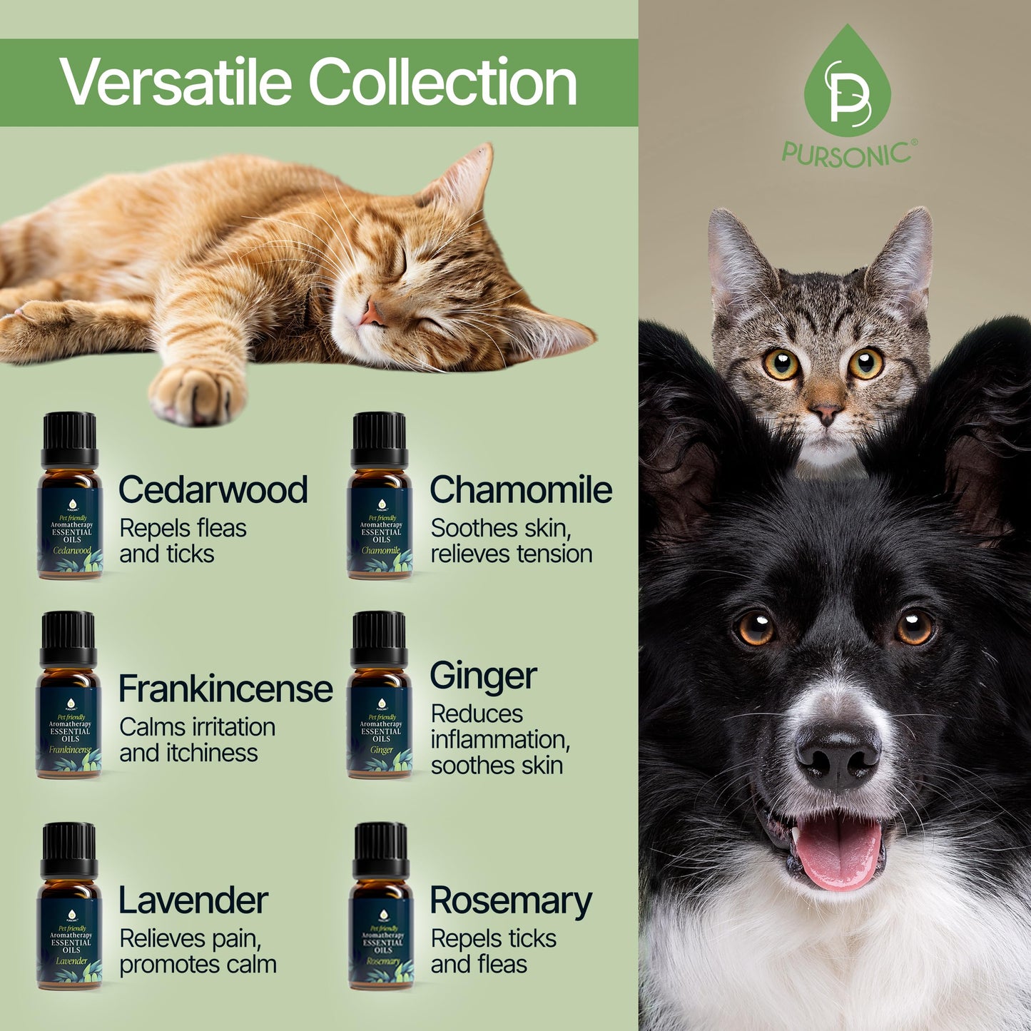 PURSONIC Pet Friendly Aromatherapy Essential Oils Collection - 6-Count | Safe for Dogs & Cats