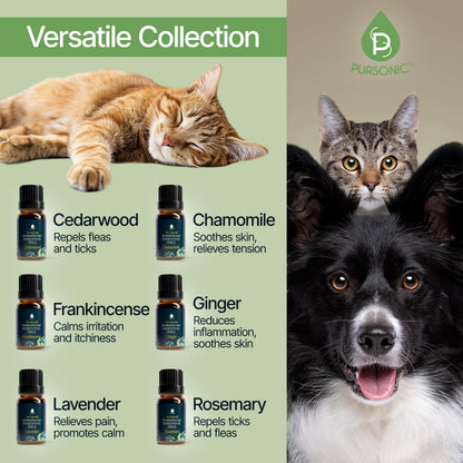 PURSONIC Pet Friendly Aromatherapy Essential Oils Collection - 6-Count | Safe for Dogs & Cats