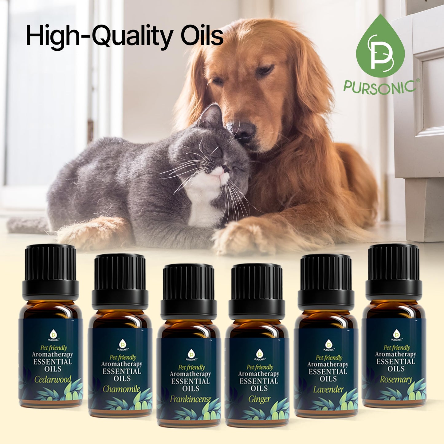 PURSONIC Pet Friendly Aromatherapy Essential Oils Collection - 6-Count | Safe for Dogs & Cats