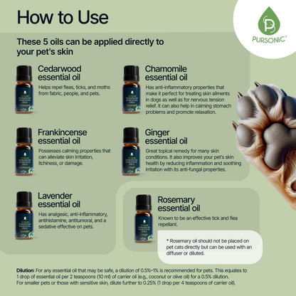 PURSONIC Pet Friendly Aromatherapy Essential Oils Collection - 6-Count | Safe for Dogs & Cats