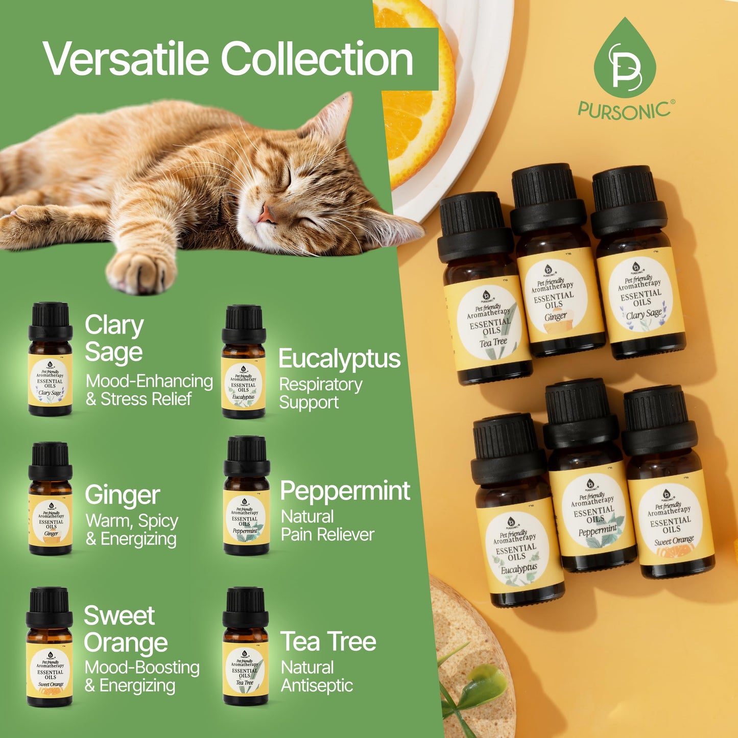 Pursonic Pet-Safe Aromatherapy Oils — Vet-Approved 6-Piece Set (10 ml each)