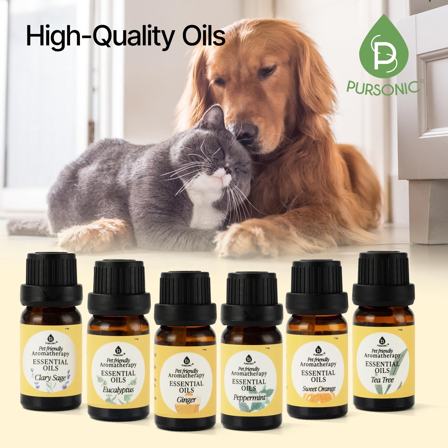 Pursonic Pet-Safe Aromatherapy Oils — Vet-Approved 6-Piece Set (10 ml each)