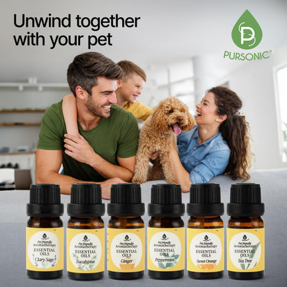 Pursonic Pet-Safe Aromatherapy Oils — Vet-Approved 6-Piece Set (10 ml each)