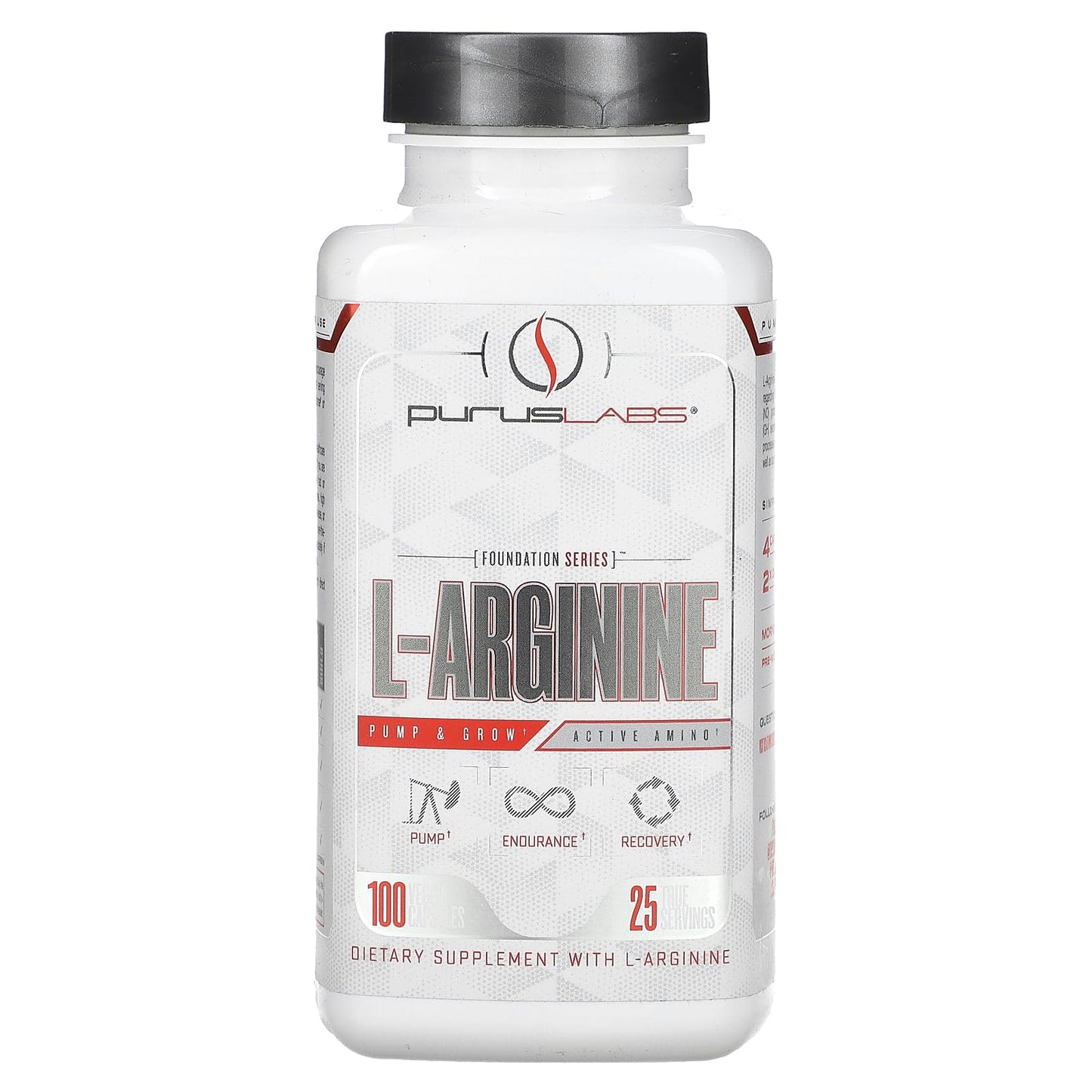 Purus Labs L-Arginine Active Amino Acid | Endurance, Pumps, & Muscle Growth | Nitric Oxide for Increased Blood Flow | 25 Servings, 100 Veggie Capsules