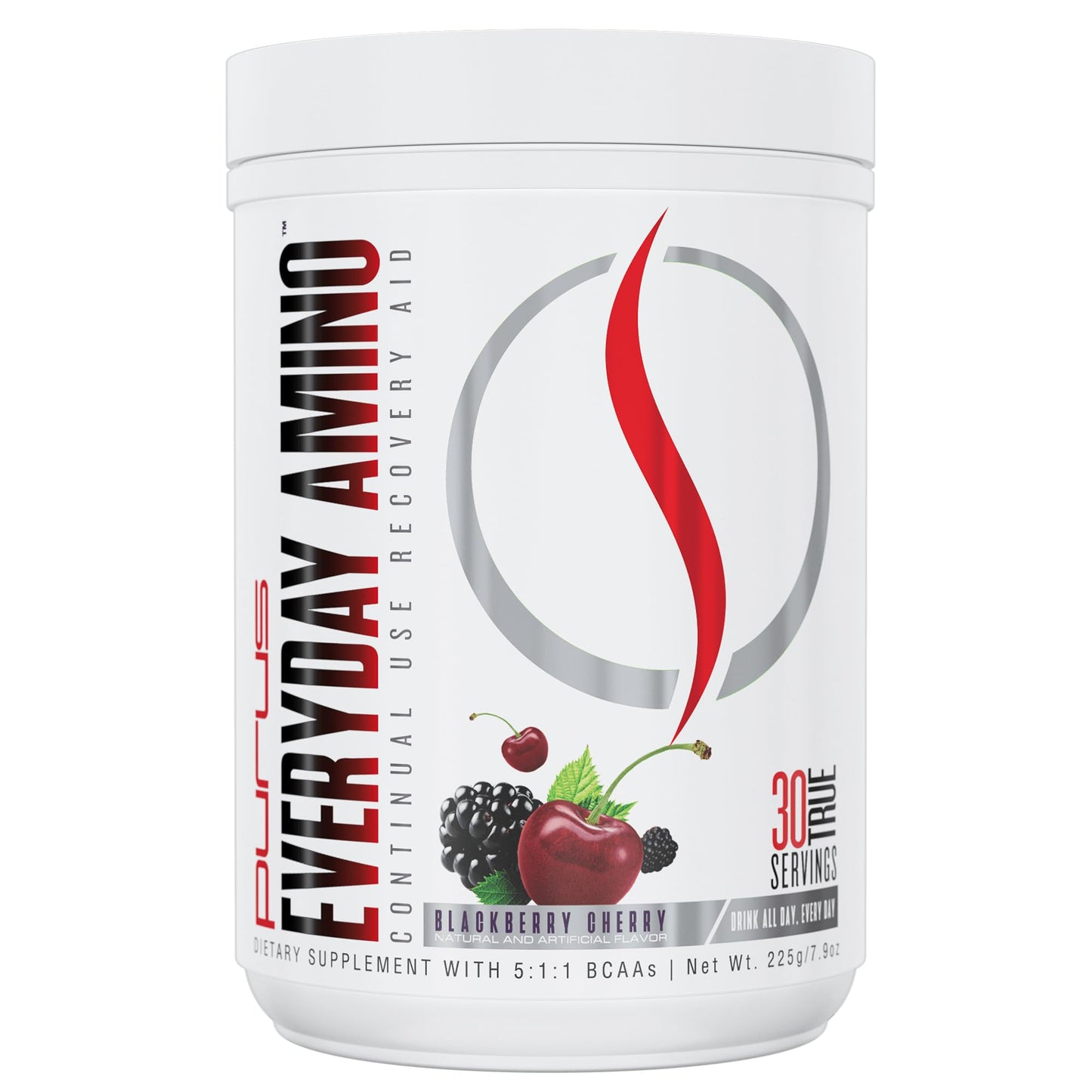 Purus Labs Everyday Amino BCAA Powder – Muscle Hydration & Recovery | Sugar Free & Gluten Free | 30 Servings (BlackBerry Cherry)