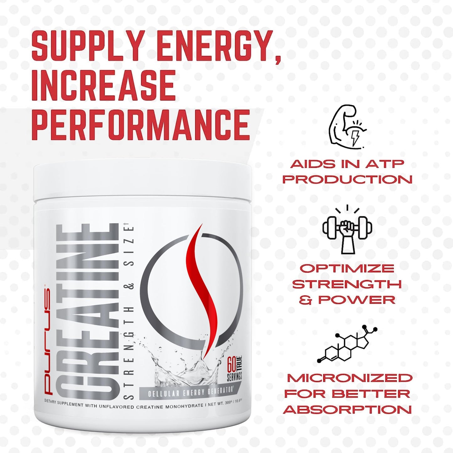 Purus Labs Foundation Series Creatine Powder | 100% Pure Micronized Creatine Monohydrate | 60 Servings (Unflavored)