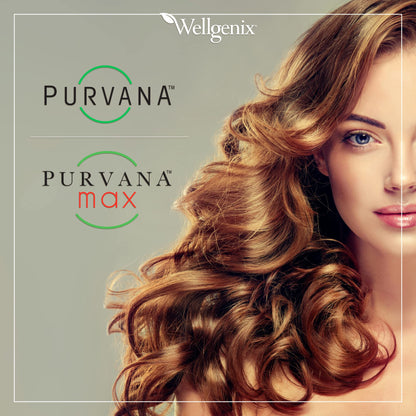 Purvana Max Hair, Skin & Nails Vitamin - 5000mcg Biotin, Vegan - Pack of 2 (30 Caps Each)