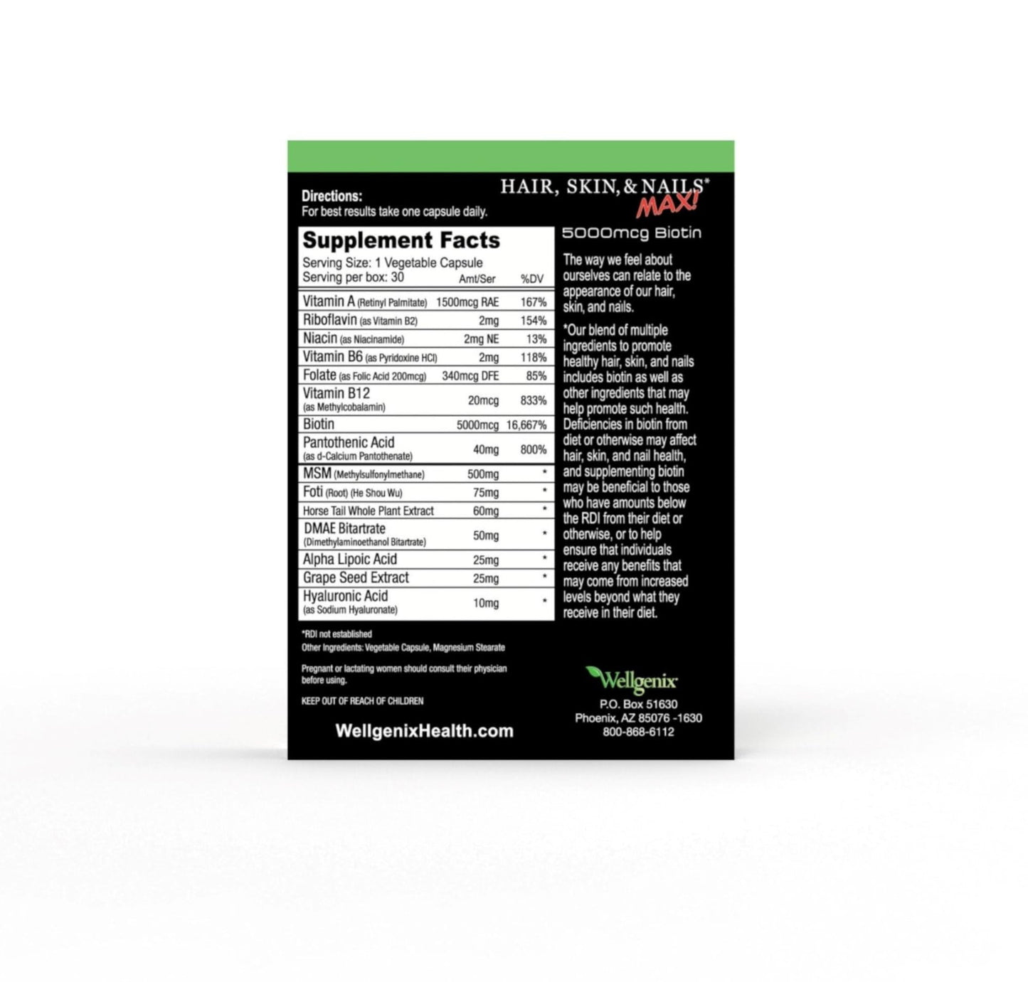 Wellgenix Purvana Max: Hair, Skin & Nails Vitamin | Biotin 5000 MCG