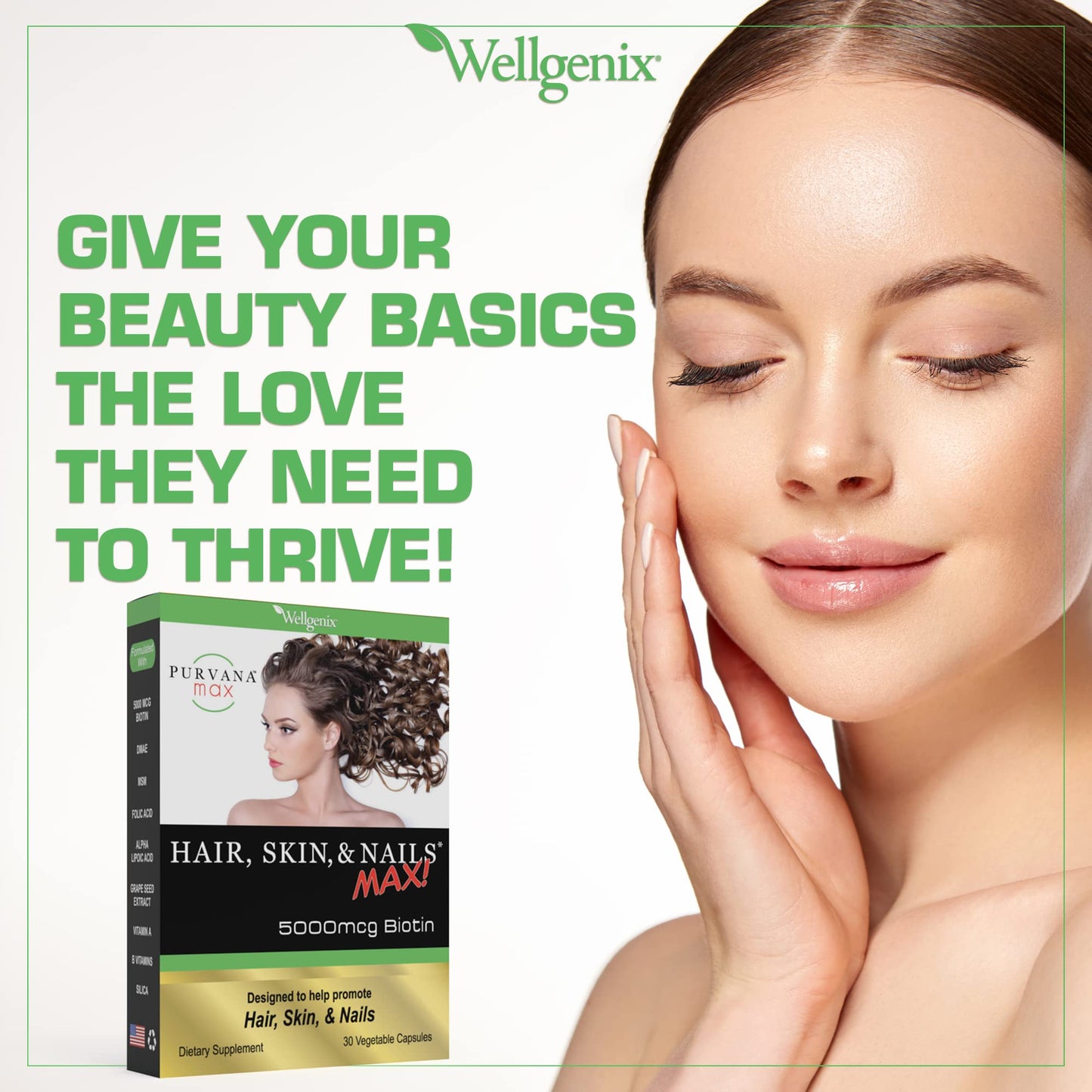 Wellgenix Purvana Max: Hair, Skin & Nails Vitamin | Biotin 5000 MCG