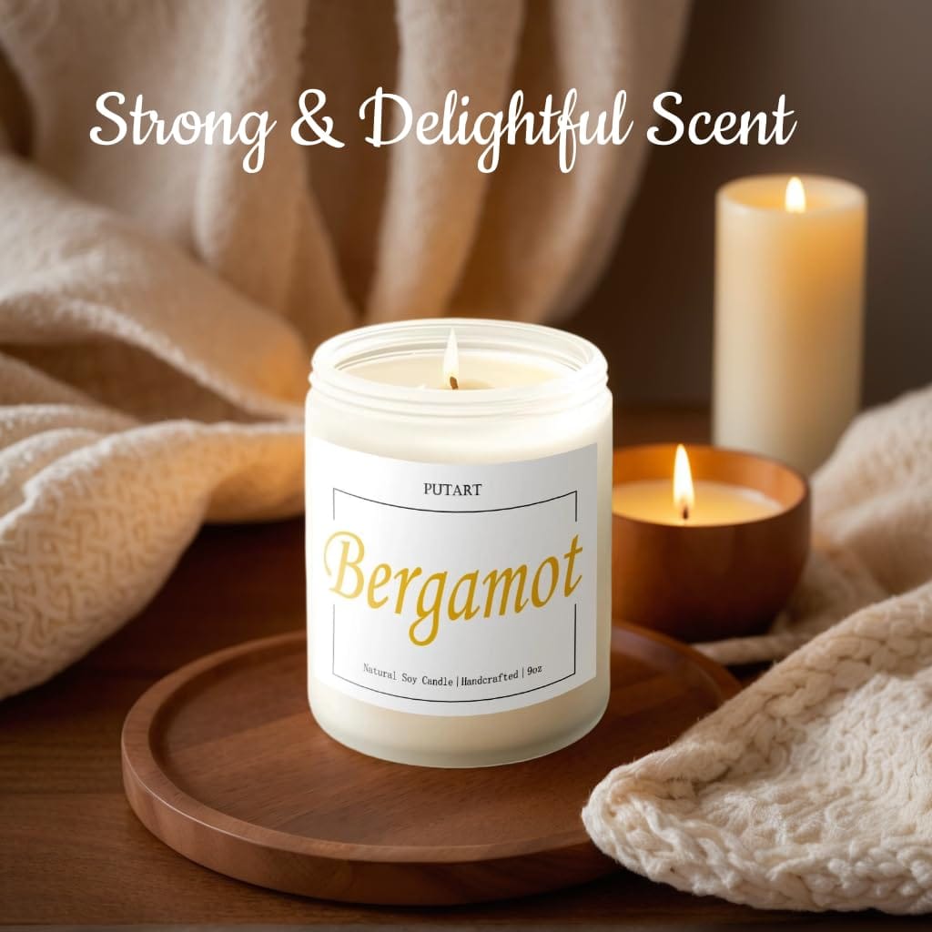 Putart Bergamot & Green Tea Scented Candles – 9oz Natural Soy Wax