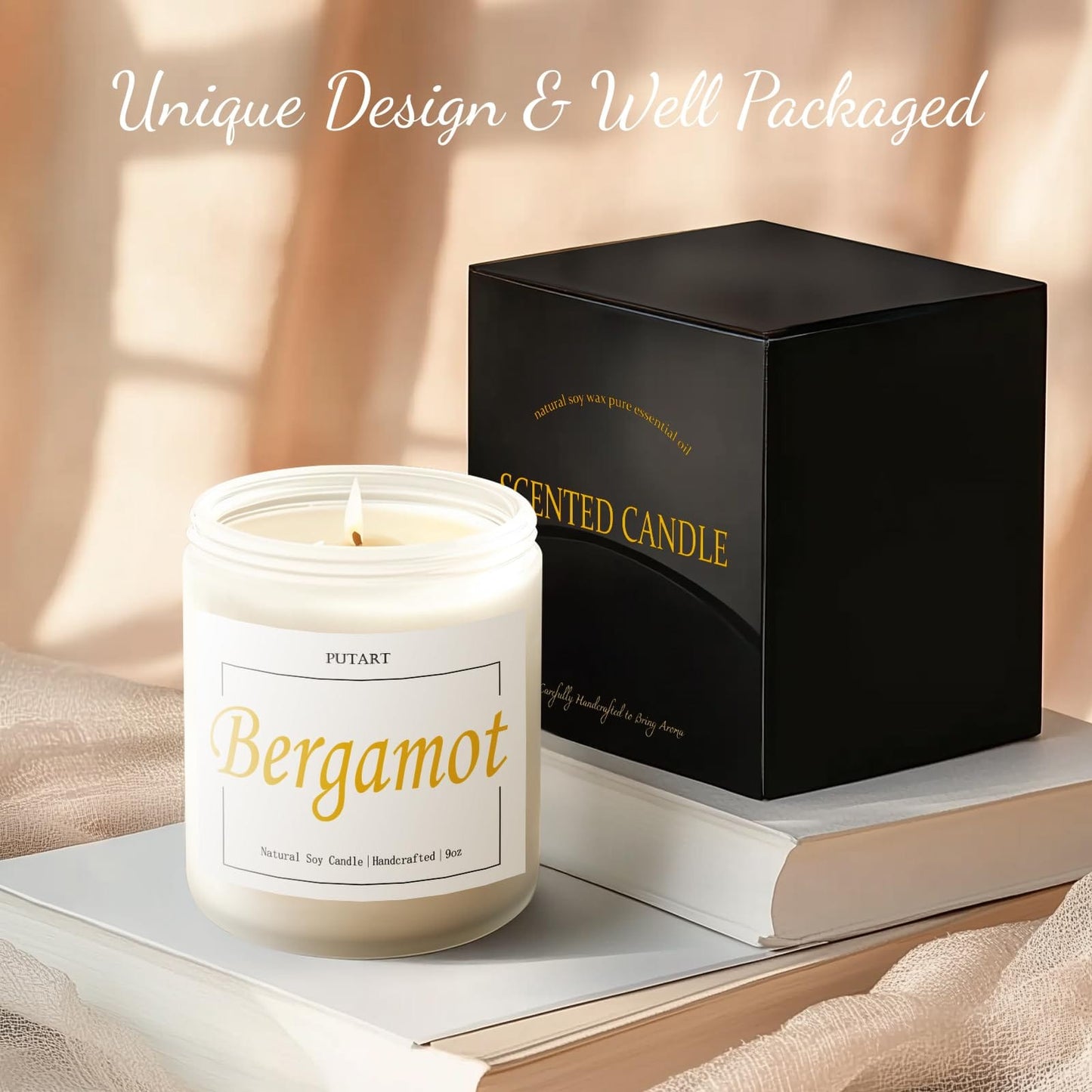 Putart Bergamot & Green Tea Scented Candles – 9oz Natural Soy Wax