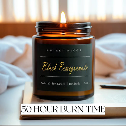 Putart Black Pomegranate Soy Candle – 9oz Amber Jar, Non-Toxic, Long-Lasting Aromatherapy Gift