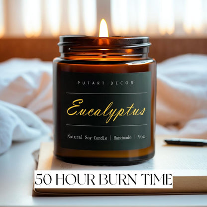 Putart Eucalyptus Mint Soy Candle – Natural, Non-Toxic, Long-Lasting 9oz