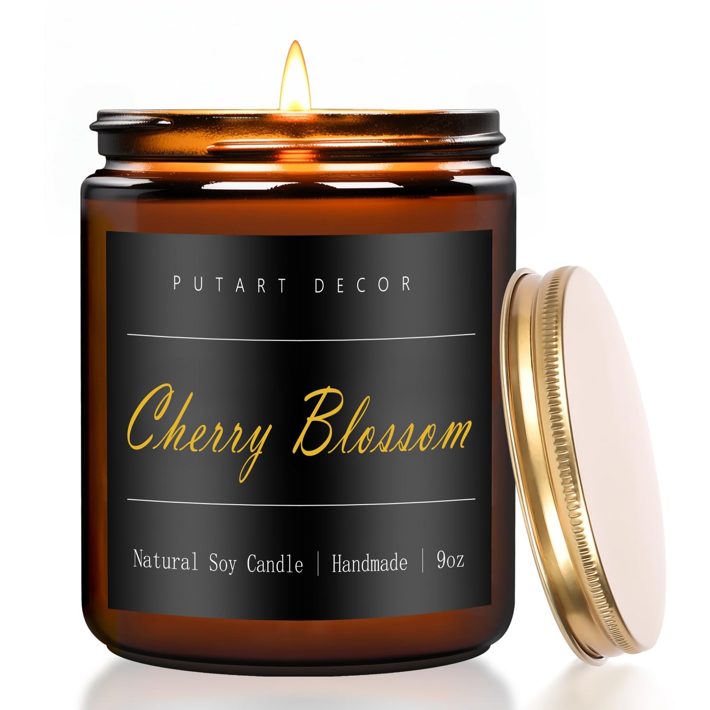 Putart Cherry Blossom Highly Scented Candle for Home, 9oz Natural Soy Aromatherapy Non Toxic Candles with Essential Oil, Home Fragrance Stress Relief & Meditation Jar Candles Gifts for Women & Men
