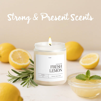 Putart Fresh Lemon 9oz Natural Soy Candle - Aromatherapy, Non-Toxic, White Jar