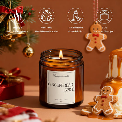 Putart Gingerbread Spice Candles - Natural Soy Wax Aromatherapy 9oz Xmas Jar Gift