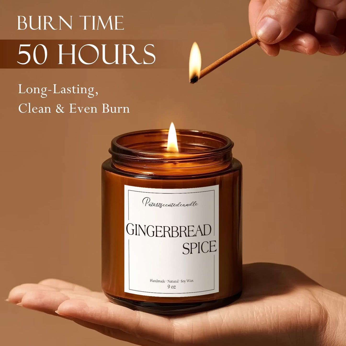 Putart Gingerbread Spice Candles - Natural Soy Wax Aromatherapy 9oz Xmas Jar Gift