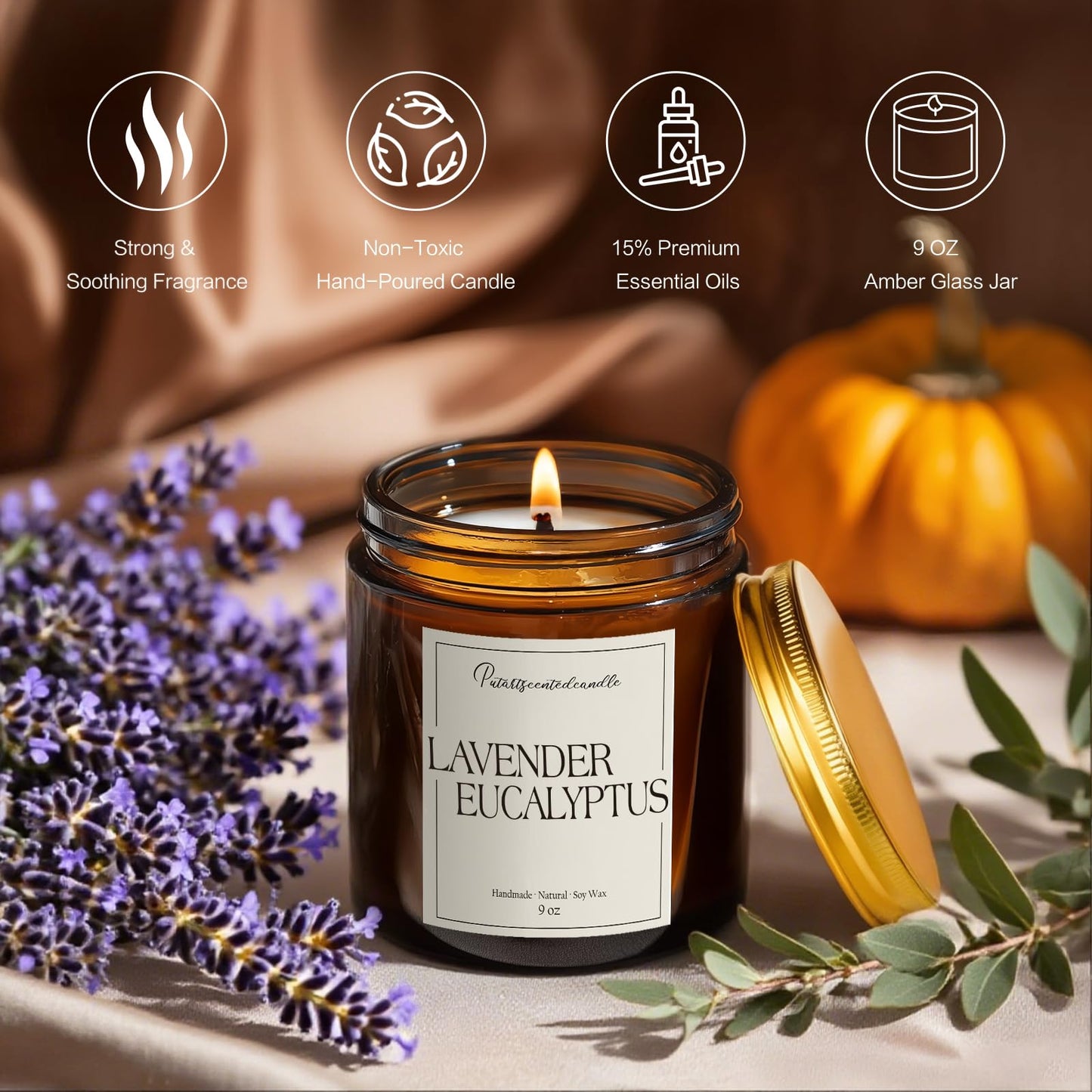 Putart Lavender & Eucalyptus 9oz Soy Candle - Non-Toxic Home Fragrance