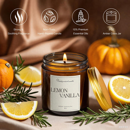 Putart Lemon Vanilla Soy Candle 9oz – Aromatherapy, Non-Toxic, Long-Lasting