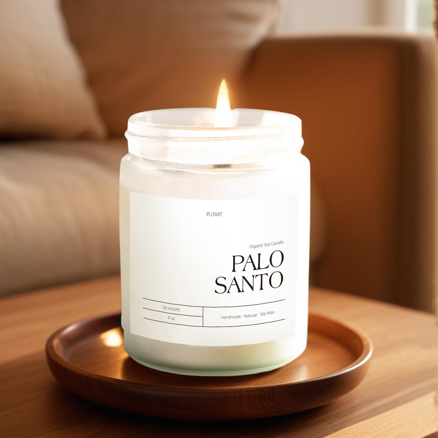 Putart Palo Santo Candle – 9oz Natural Soy Aromatherapy Jar, Stress Relief