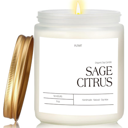 Putart Sage Citrus Soy Candle – 9oz, Non-Toxic, Long-Lasting Aroma, Luxury Gift Jar