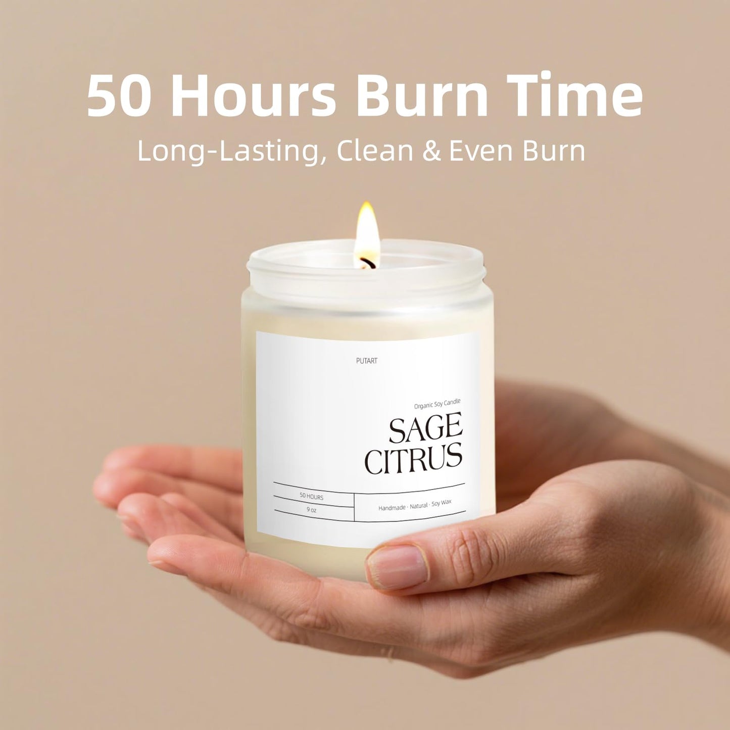 Putart Sage Citrus Soy Candle – 9oz, Non-Toxic, Long-Lasting Aroma, Luxury Gift Jar
