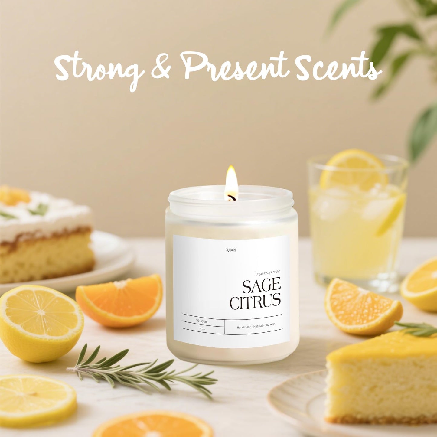Putart Sage Citrus Soy Candle – 9oz, Non-Toxic, Long-Lasting Aroma, Luxury Gift Jar