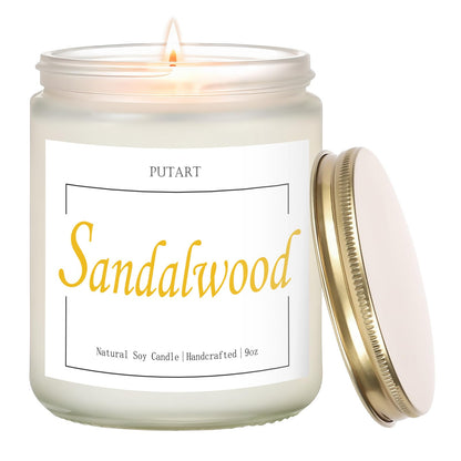 Putart Sandalwood Scented Candles – 9oz Soy Wax Aromatherapy Jar Candle, Non-Toxic