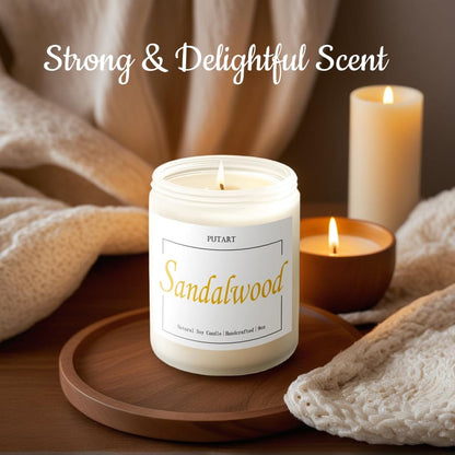 Putart Sandalwood Scented Candles – 9oz Soy Wax Aromatherapy Jar Candle, Non-Toxic