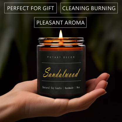 Putart Sandalwood Scented Candles – 9oz Natural Soy Wax Jar Candle