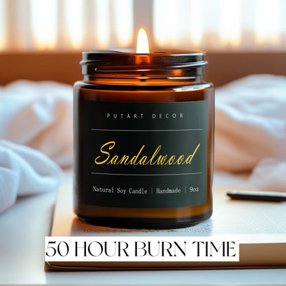 Putart Sandalwood Scented Candles – 9oz Natural Soy Wax Jar Candle