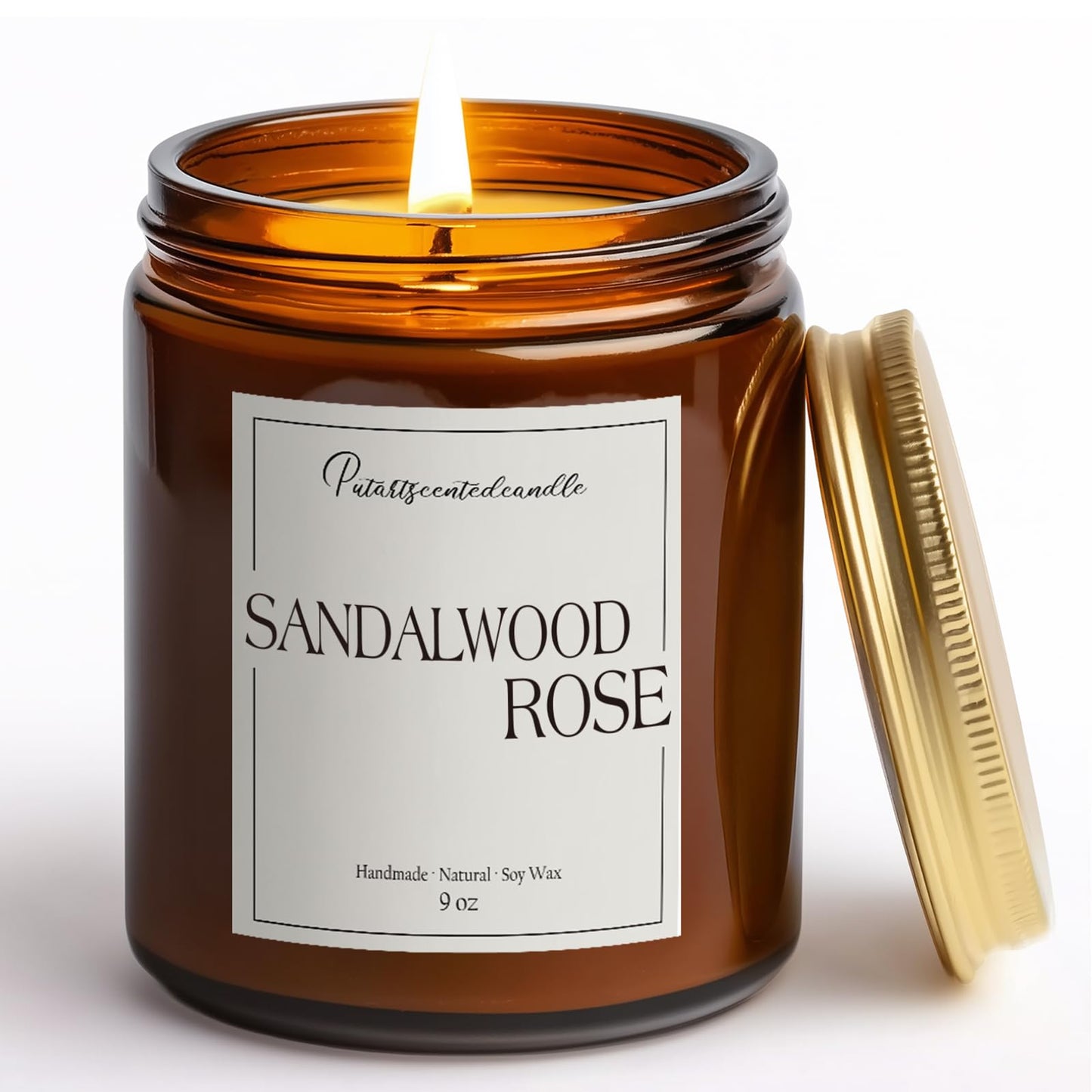 Putart Sandalwood & Rose Scented Candle – Natural Soy Wax 9oz Jar | Aromatherapy, Stress Relief Gift for Men & Women
