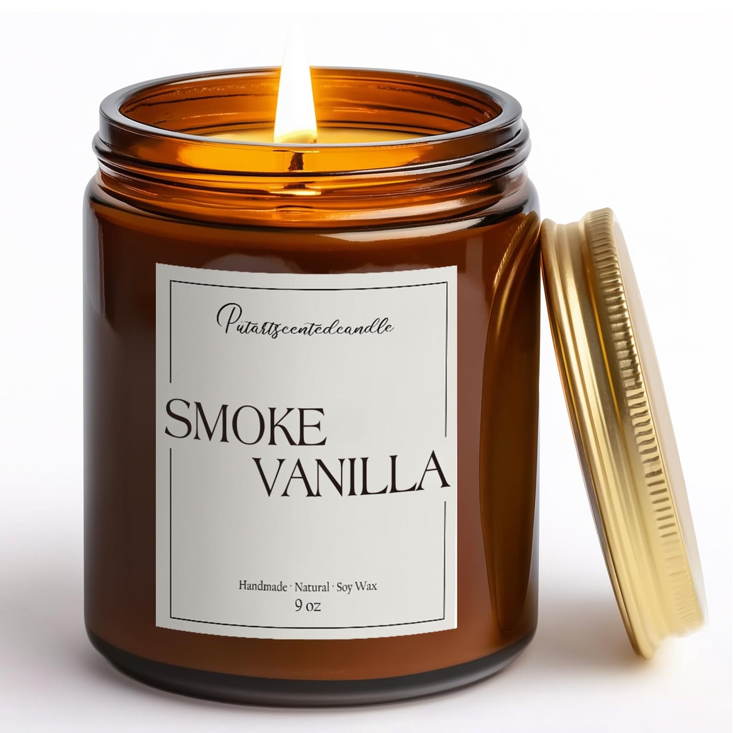 Putart Somke Vanilla Scented Candle – 9oz Natural Soy Wax, Aromatherapy & Stress Relief